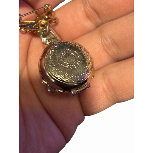 Vintage Coro 4/way Picture Locket Brooch Pin With Rhinestones Gold Tone - Picture 5 of 8